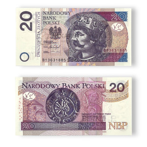 Na zdjęciu Banknot obiegowy III RP - 20 ZŁOTYCH 2016 - SERIA BY