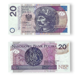 Na zdjęciu Banknot obiegowy III RP - 20 ZŁOTYCH 2016 - SERIA CC