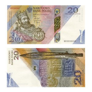 Na zdjęciu Banknot kolekcjonerski - 2025 - 20 ZŁ - Tysiąclecie koronacji Bolesława Chrobrego