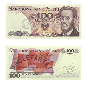 Na zdjęciu Banknot PRL - 100 ZŁOTYCH 1986 - SERIA NW - Ludwik Waryński