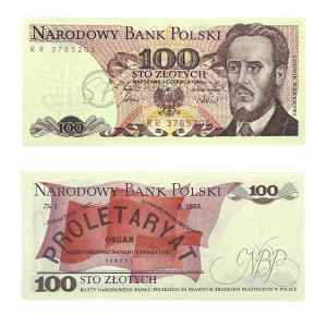 Na zdjęciu Banknot PRL - 100 ZŁOTYCH 1986 - SERIA RR - Ludwik Waryński