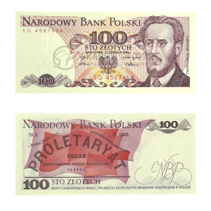 Na zdjęciu Banknot PRL - 100 ZŁOTYCH 1986 - SERIA SG - Ludwik Waryński