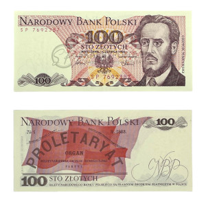 Na zdjęciu Banknot PRL - 100 ZŁOTYCH 1986 - SERIA SP - Ludwik Waryński