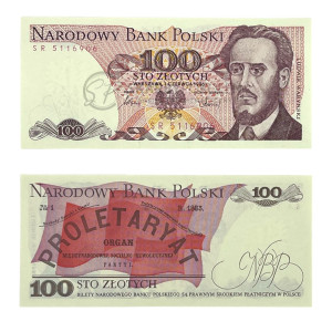 Na zdjęciu Banknot PRL - 100 ZŁOTYCH 1986 - SERIA SR - Ludwik Waryński