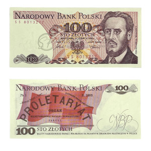 Na zdjęciu Banknot PRL - 100 ZŁOTYCH 1986 - SERIA SS - Ludwik Waryński