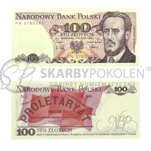 Na zdjęciu Banknot PRL - 100 ZŁOTYCH 1988 - SERIA PN - Ludwik Waryński