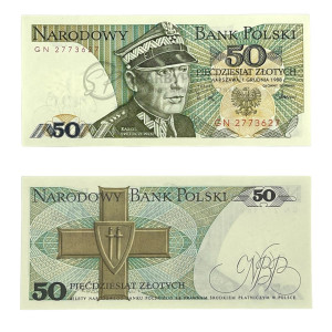 Na zdjęciu Banknot PRL - 50 ZŁOTYCH 1988 - SERIA GN - Karol Świerczewski