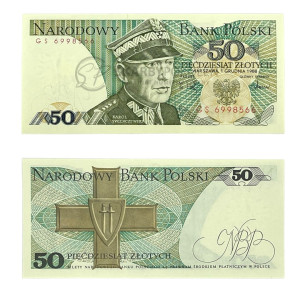 Na zdjęciu Banknot PRL - 50 ZŁOTYCH 1988 - SERIA GS - Karol Świerczewski