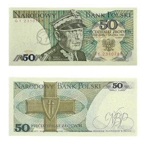 Na zdjęciu Banknot PRL - 50 ZŁOTYCH 1988 - SERIA GY - Karol Świerczewski