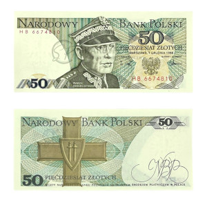 Na zdjęciu Banknot PRL - 50 ZŁOTYCH 1988 - SERIA HB - Karol Świerczewski