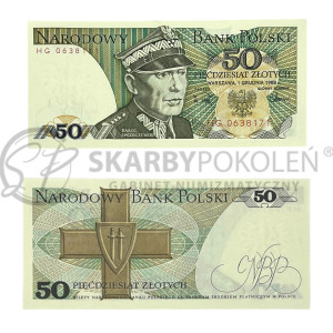 Na zdjęciu Banknot PRL - 50 ZŁOTYCH 1988 - SERIA HG - Karol Świerczewski