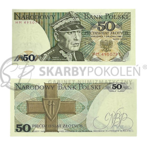 Na zdjęciu Banknot PRL - 50 ZŁOTYCH 1988 - SERIA HM - Karol Świerczewski