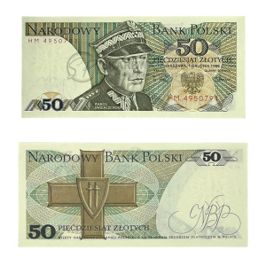 Na zdjęciu Banknot PRL - 50 ZŁOTYCH 1988 - SERIA HM - Karol Świerczewski
