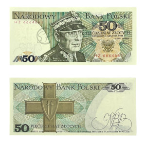 Na zdjęciu Banknot PRL - 50 ZŁOTYCH 1988 - SERIA HZ - Karol Świerczewski