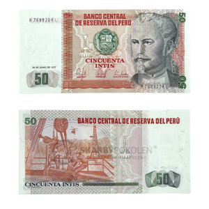 Na zdjęciu Banknot - Peru - 50 Intis - 1987