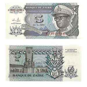 Na zdjęciu Banknot - Zair - 5 Nouveaux Makuta - 1993