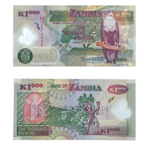 Na zdjęciu Banknot polimerowy - Zambia - 1000 Kwacha - 2005