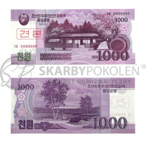 Na zdjęciu Banknot - Korea Północna - 1000 Won - 2008 - WZÓR/SPECIMEN