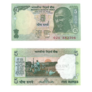 Na zdjęciu Banknot - Indie - 5 Rupii - 2009
