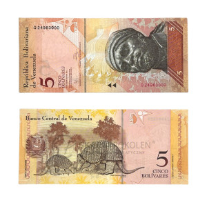 Na zdjęciu Banknot - Wenezuela - 5 Boliwiarów - 2011