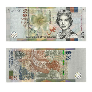 Na zdjęciu Banknot - Bahamy - 1/2 dolara - 2017