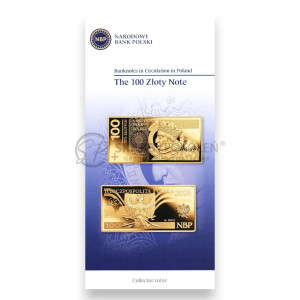 Na zdjęciu Folder emisyjny - Banknot o nominale 100 zł - Polskie banknoty obiegowe - Język EN