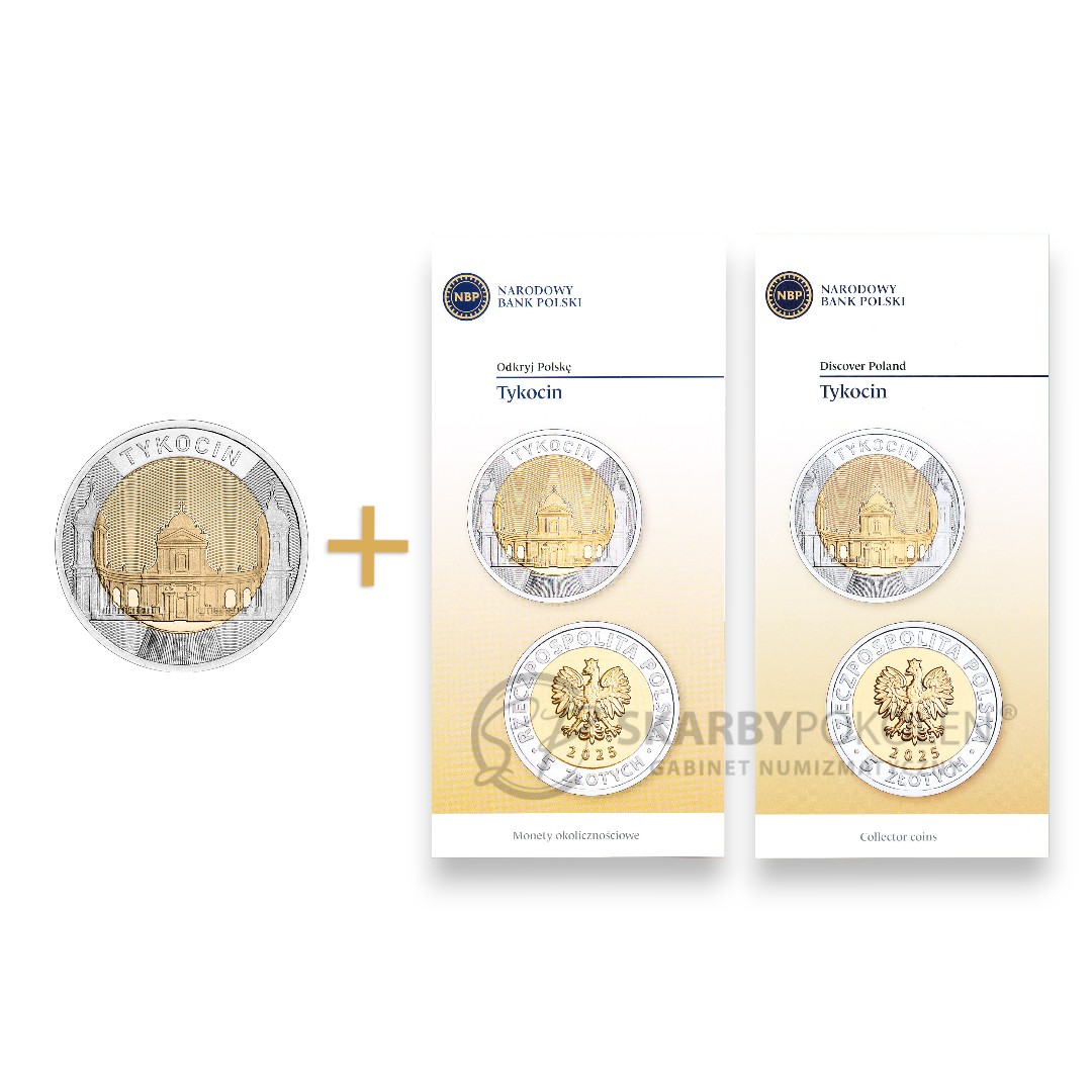 Komplety monet okol. 5 ZŁ  - Moneta + dwa FOLDERY PL/EN - 5 złotych 2025 - Tykocin