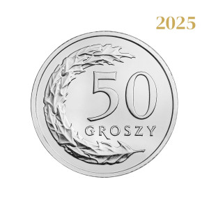 Na zdjęciu Moneta - 50 groszy 2025 - MW - Stan UNC