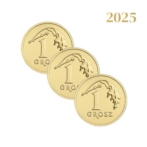 Na zdjęciu Zestaw 3 monet - 1 grosz 2025 - MW - Stan UNC