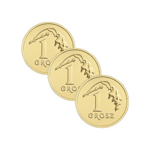 Na zdjęciu Zestaw 3 monet - 1 grosz 2023 - MW - Stan UNC