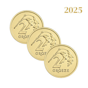 Na zdjęciu Zestaw 3 monet - 2 grosze 2025 - MW - Stan UNC