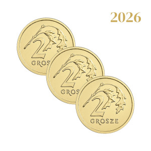 Na zdjęciu Zestaw 3 monet - 2 grosze 2026 - MW - Stan UNC