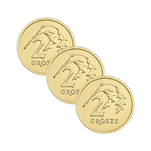 Na zdjęciu Zestaw 3 monet - 2 grosze 2023 - MW - Stan UNC