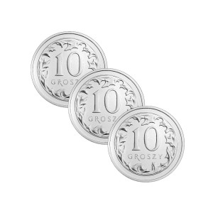 Na zdjęciu Zestaw 3 monet - 10 groszy 2023 - MW - Stan UNC