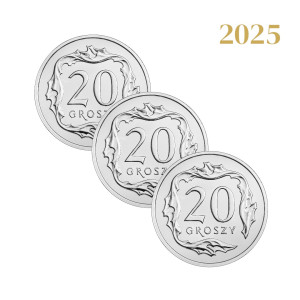 Na zdjęciu Zestaw 3 monet - 20 groszy 2025 - MW - Stan UNC