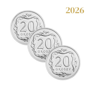 Na zdjęciu Zestaw 3 monet - 20 groszy 2026 - MW - Stan UNC