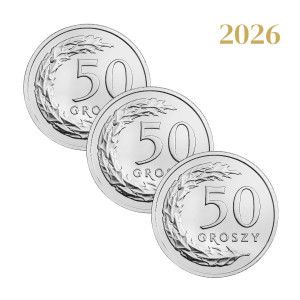 Na zdjęciu Zestaw 3 monet - 50 groszy 2026 - MW - Stan UNC