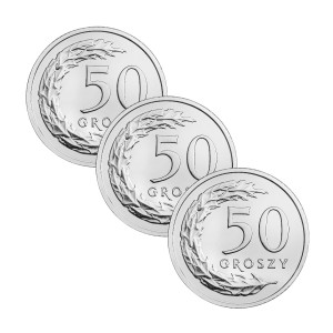Na zdjęciu Zestaw 3 monet - 50 groszy 2023 - MW - Stan UNC