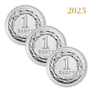 Na zdjęciu Zestaw 3 monet - 1 złoty 2025 - MW - Stan UNC