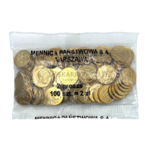 Na zdjęciu 2 grosze 2005 MW - Kolekcjonerski woreczek menniczy