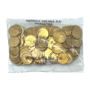 Na zdjęciu 2 grosze 2006 MW - Kolekcjonerski woreczek menniczy