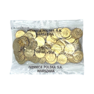 Na zdjęciu 2 grosze 2011 MW - Kolekcjonerski woreczek menniczy