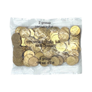 Na zdjęciu 2 grosze 2013 MW - Kolekcjonerski woreczek menniczy