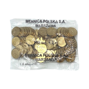 Na zdjęciu 2 grosze 2014 MW - Kolekcjonerski woreczek menniczy