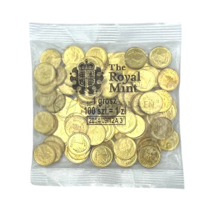 Na zdjęciu 1 grosz 2014 (The Royal Mint) - Kolekcjonerski woreczek menniczy