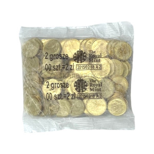 Na zdjęciu 2 grosze 2015 (The Royal Mint) - Kolekcjonerski woreczek menniczy