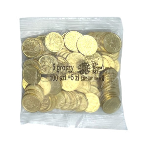 Na zdjęciu 5 groszy 2016 (The Royal Mint) - Kolekcjonerski woreczek menniczy