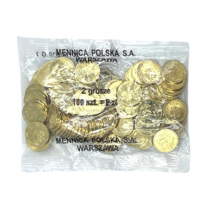 Na zdjęciu 2 grosze 2017 MW - Kolekcjonerski woreczek menniczy