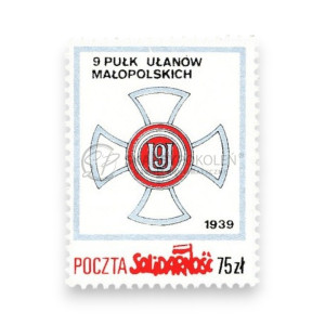 Na zdjęciu Znaczek - Poczta Solidarność - Odznaki formacji wojskowych - 9 Pułk Ułanów Małopolskich
