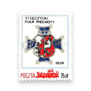 Na zdjęciu Znaczek - Poczta Solidarność - 37 Łęczycki Pułk Piechoty - Odznaki formacji wojskowych